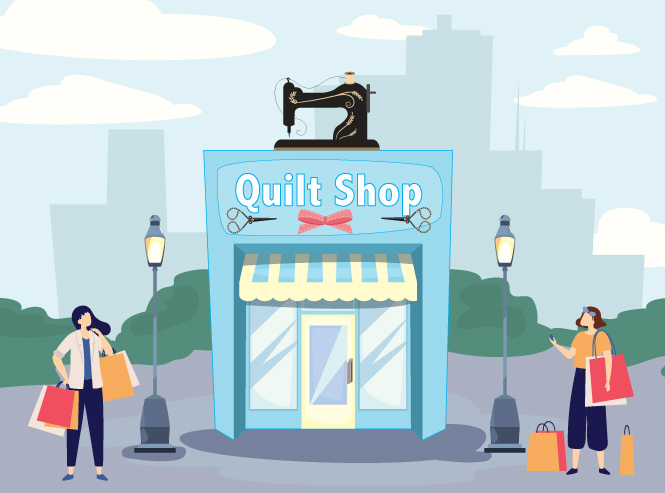 cartoon render of a quilt shop